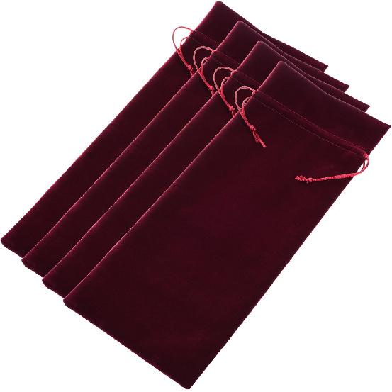 BCP 4-pieces 14"x 5.5" Luxury Flannelette Red Wine Bottle Gift Bags with Double Drawstring Closure for Wedding Party