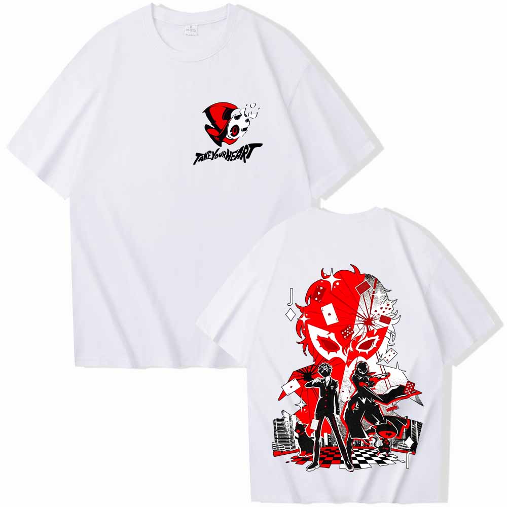 Persona Goro Akechi Grafik T-Shirt Vintage YK Anime Merch Harajuku Übergroß Unisex und Damen Baumwolle Kurzarm T-Shirt Top