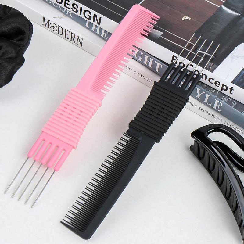1PC Hair Styling Comb with 5 Steel Pins Lift Teasing Comb Fine Tooth Detangling Hair Comb
