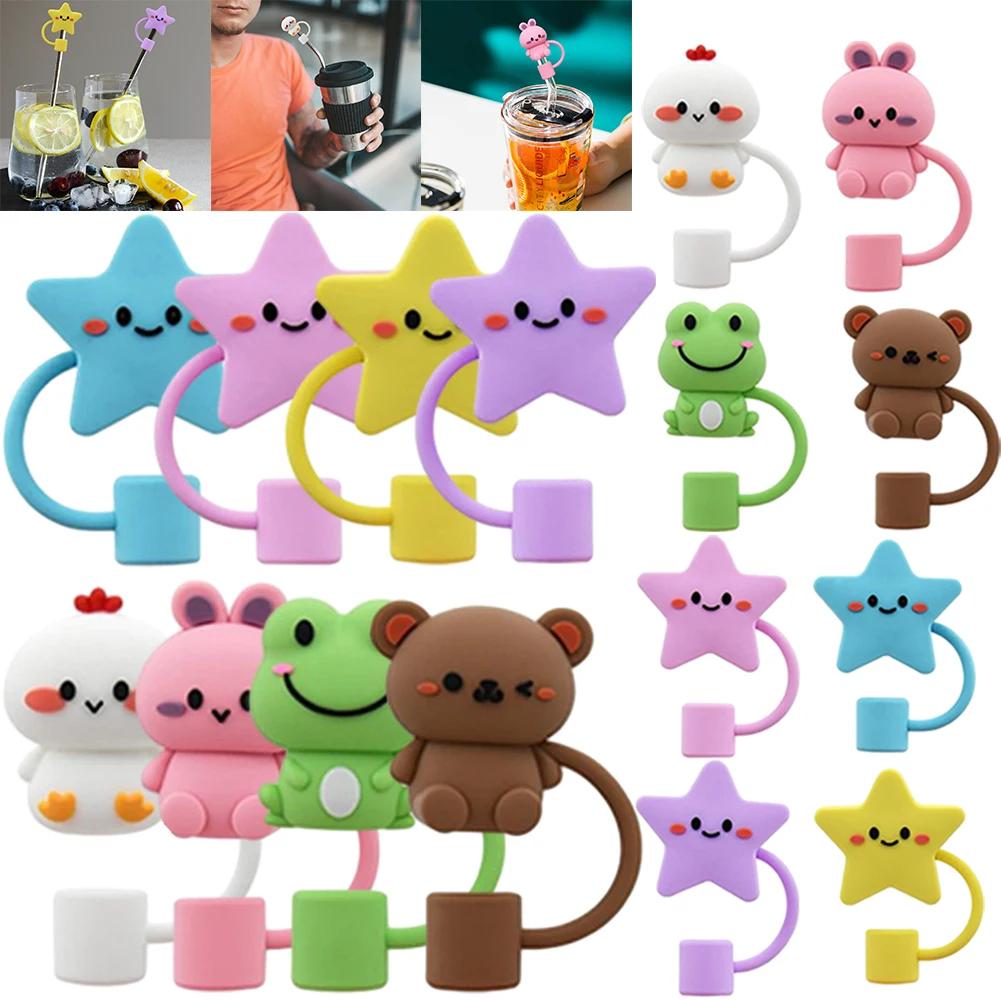 Straw Cover Cap Silicone Straw Topper Dust Proof 4pcs/8pcs Straw Plug Set Cute Cartoon Party Decor Suitable for 10mm Straws