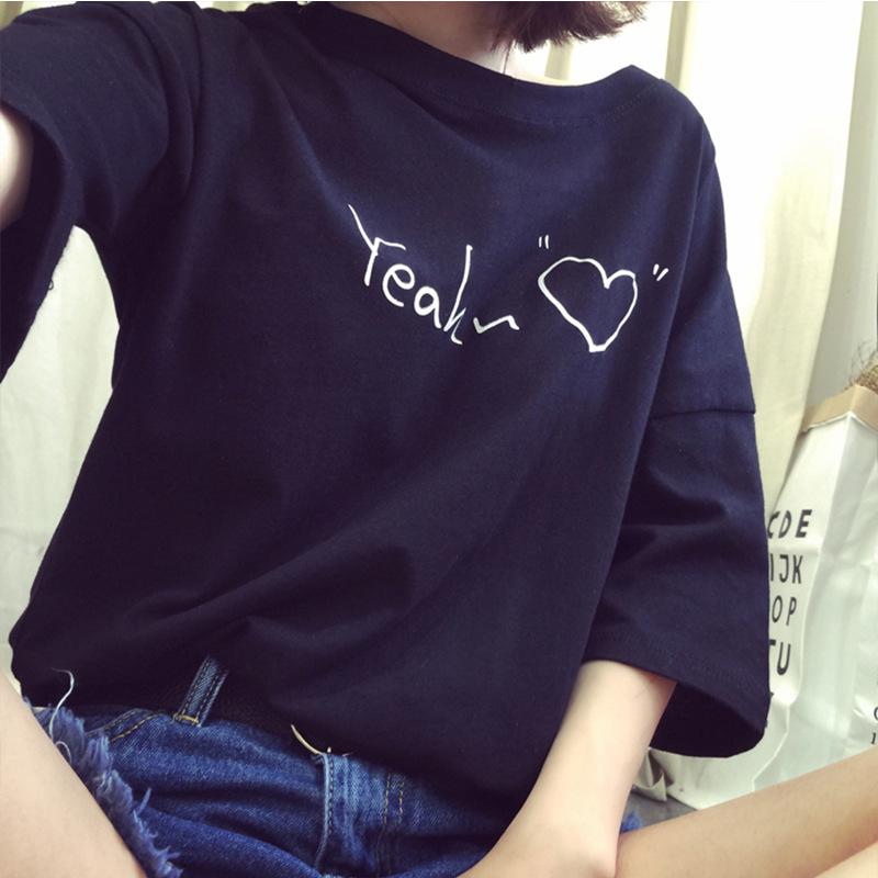 New Korean Version of Women's Student Clothes Women's Round Neck Printed Short-sleeved T-shirt Women's Shirt Women's