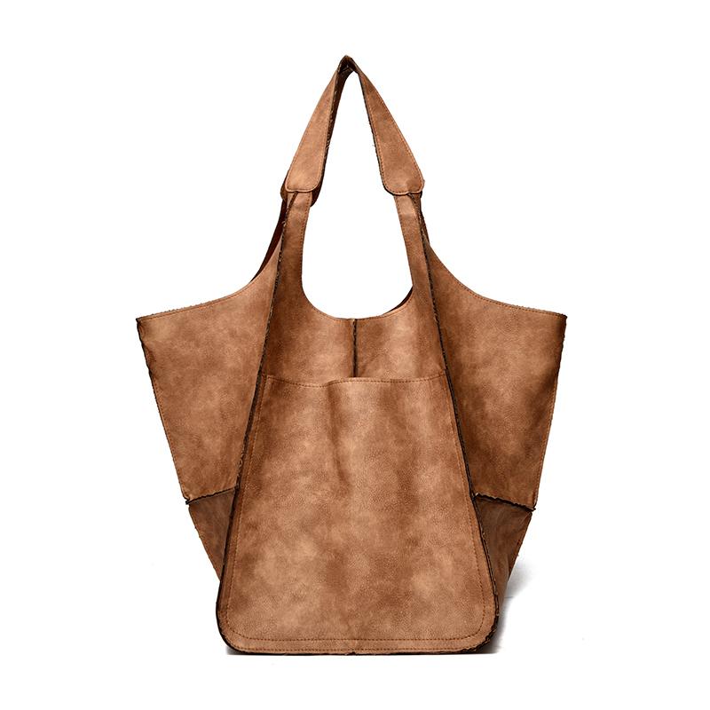 Vintage Women's Tote Bag Solid Color Large Capacity Shoulder Bag