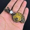 Ammonite Fossil 999 Copper Wire Wrapped Pendant, Handmade Gemstone Jewelry Pendant For Memorial Day