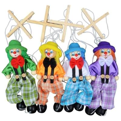 Pull String Puppet Clown Wooden Marionette Joint Activity Doll Vintage Child Toy