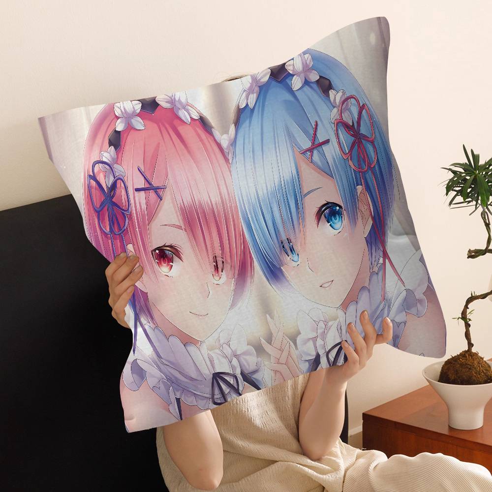 Anime Re Zero Cushion Cover Inches Farmhouse Decor Home Throw Pillow Covers for Couch Decorations
