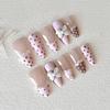 24 Stück Süße Rosa French Press auf Nägeln Braune Polka Dots 3D Weißer Schleifenknoten Falsche Nägel für Damen Mädchen Mandel Falsche Nägel Abnehmbar