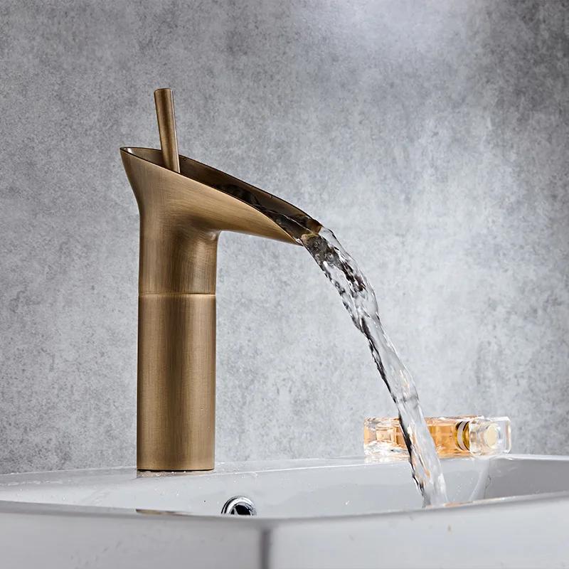 Copper Wine Cup Faucet Retro Single Cold Faucet With Hose European Antique Basin Waterfall Faucet Vintage Tap For Bathroom Hotel