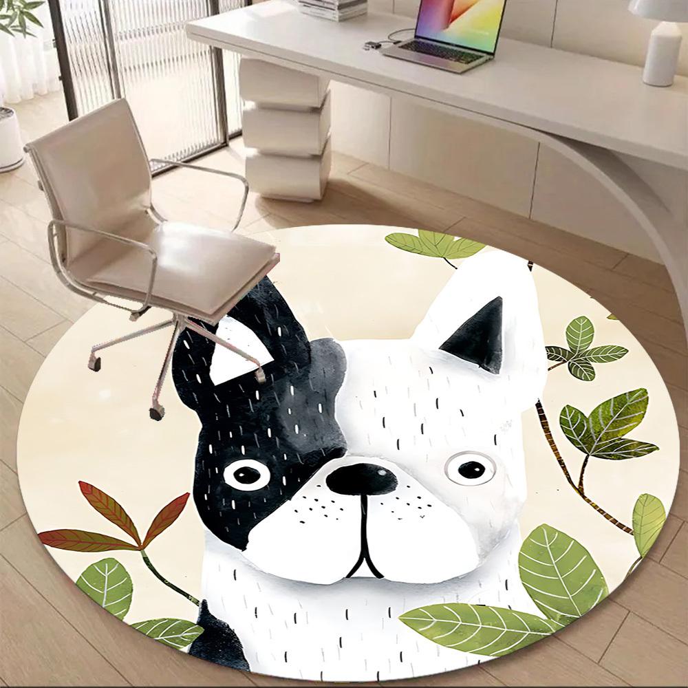 1pc Bulldog Leaves Office Round Area Rug, Indoor Mat Suitable ForOffice, Under Office Chairs Bedroom Living Room Home Decor, Room Deco, D071