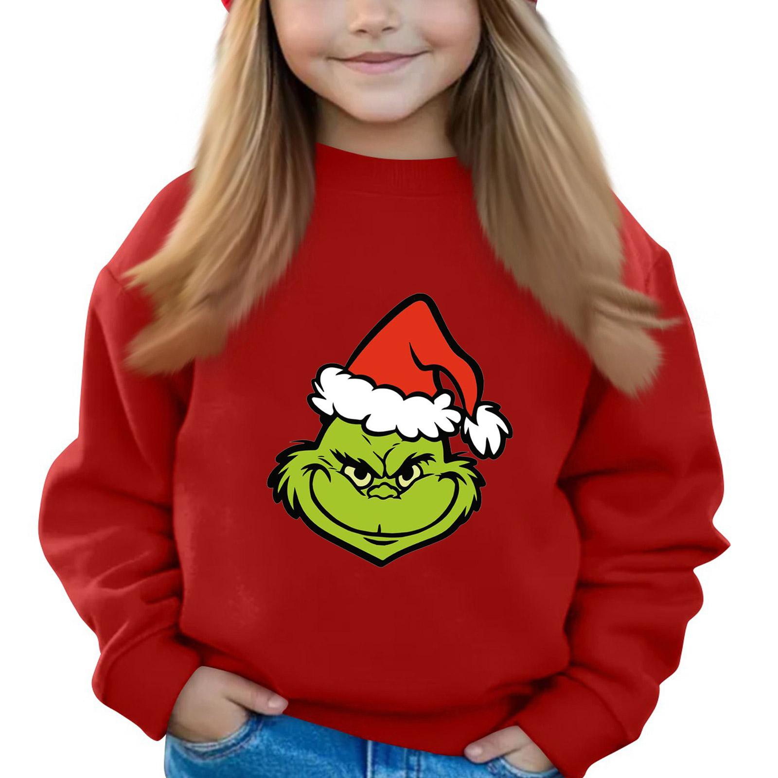 

Рождественские пуловеры с круглым вырезом для девочек, детские топы с принтом 120 киноварь