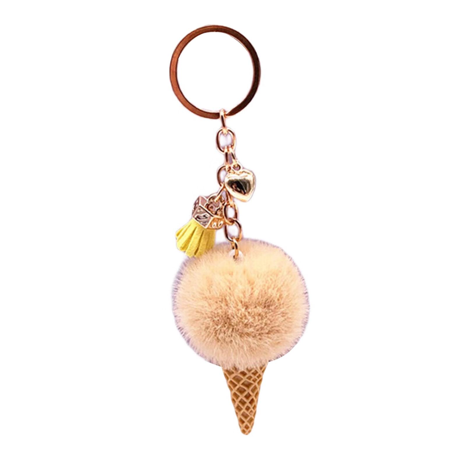 

Брелок для ключей в виде разноцветного мороженого с плюшевыми помпонами для женщин и мужчин, подвеска на сумку из искусственного меха, стильные брелоки