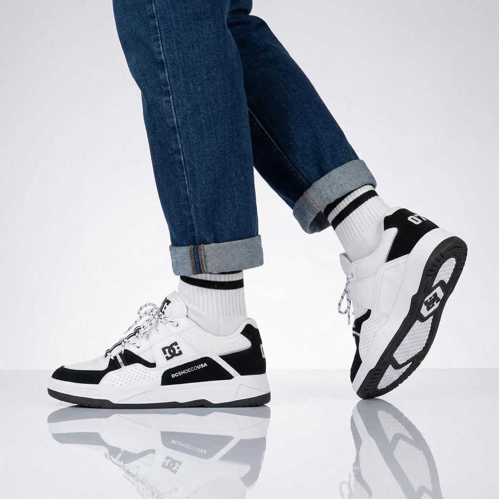 DC Shoes Costruisci - Sneakers da Uomo Scarpe da Skate Bianche ADYS100822-BKW ORIGINALI