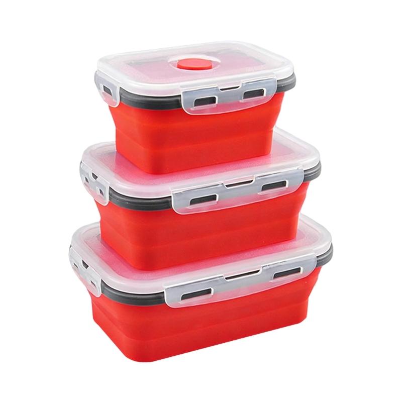 

Foldable Silicones Food Storage Container Set Leak Proof Easy To Carry Meal Container For Home School Camping красный