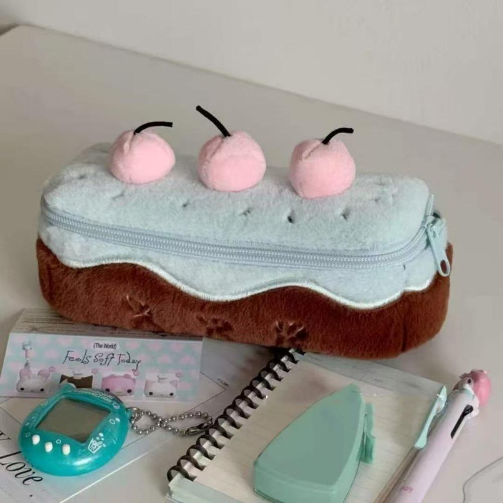 Embroidered Plush Cherry Pen Bag Cake Stationery Bag Cute Kawaii Pencil Case  School Supplies Style 4