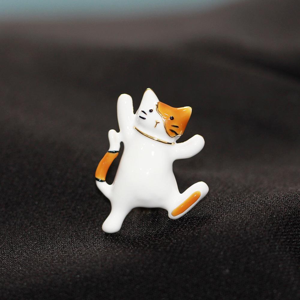 

Женская мода, винтажная брошь с милым котом для женщин, роскошная брошь желтого золота, эмалированная брошь в виде животного, булавки