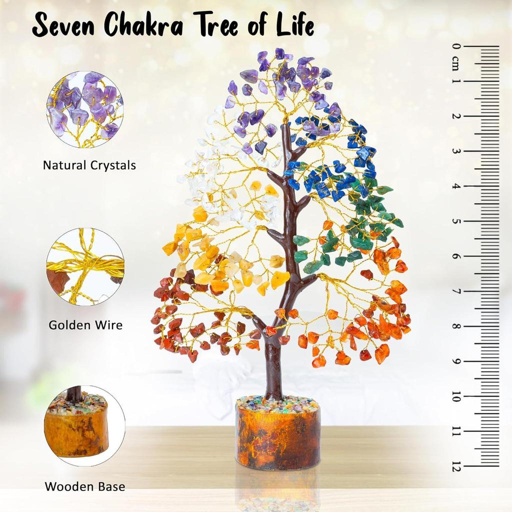 Seven Chakra Crystal Tree | Decorative Artificial Tree for Home & Office | Feng Shui Good Luck Tree for Living Room & Hall | Unique Gift