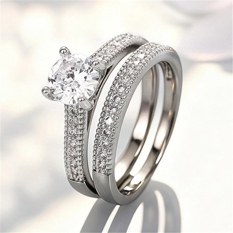 CopperFour Claws Round Ring for Women 2 pcs/set AAA Cubci Zirconia Wedding Rings Set Engagement Jewelry
