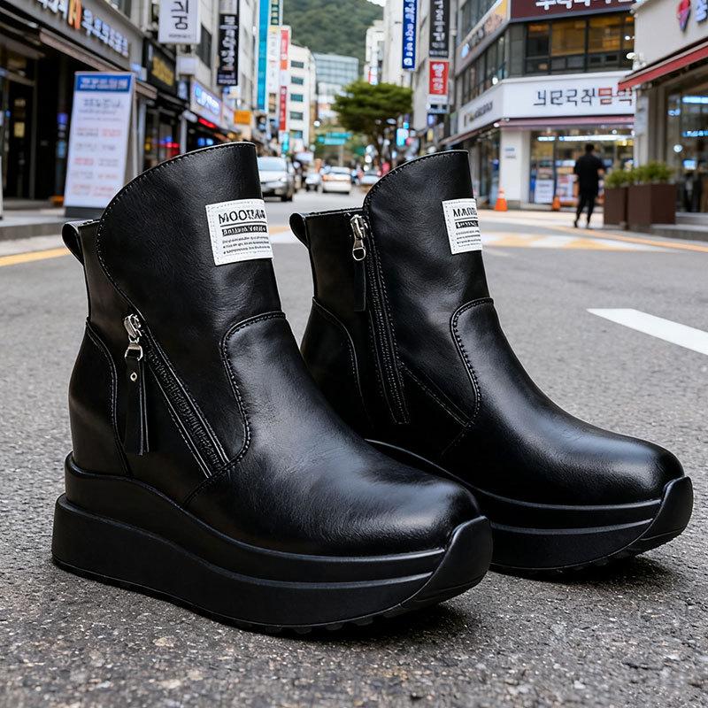 Small slim inner height increase high-top shoes women's platform new winter leisure sports Martin boots