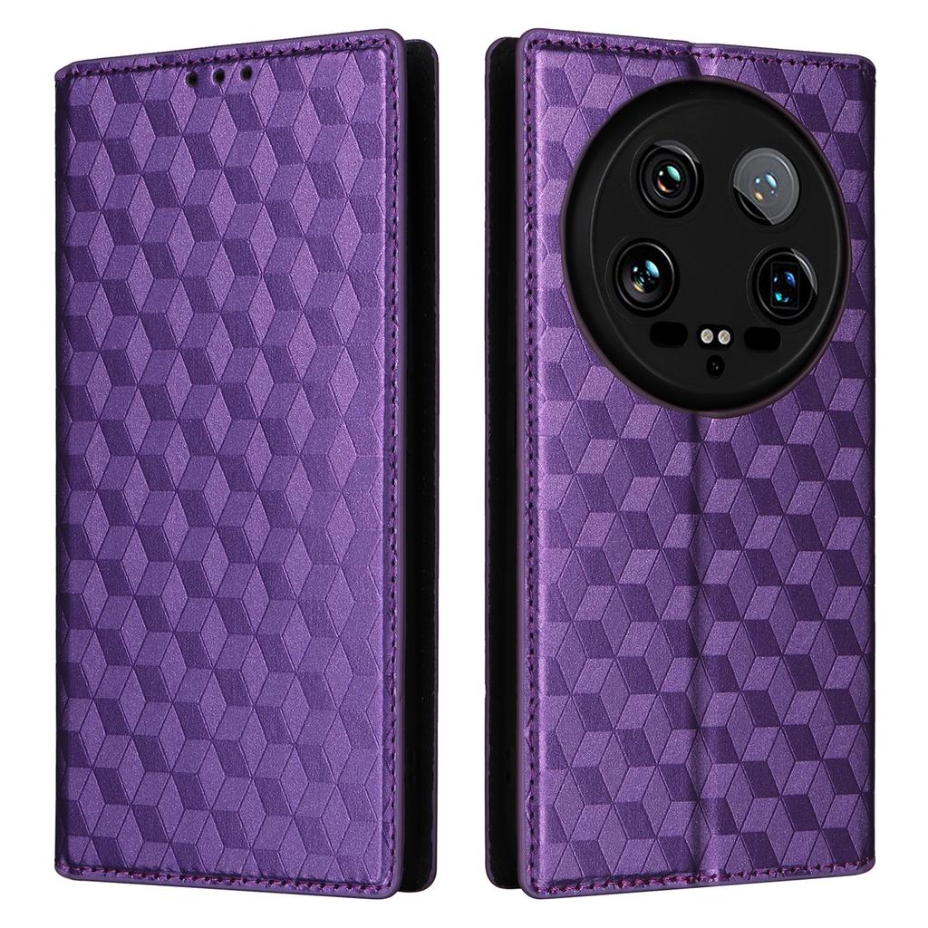 For Xiaomi 14 Ultra Leather Case Rhombus Imprinted Flip Stand Phone Protector