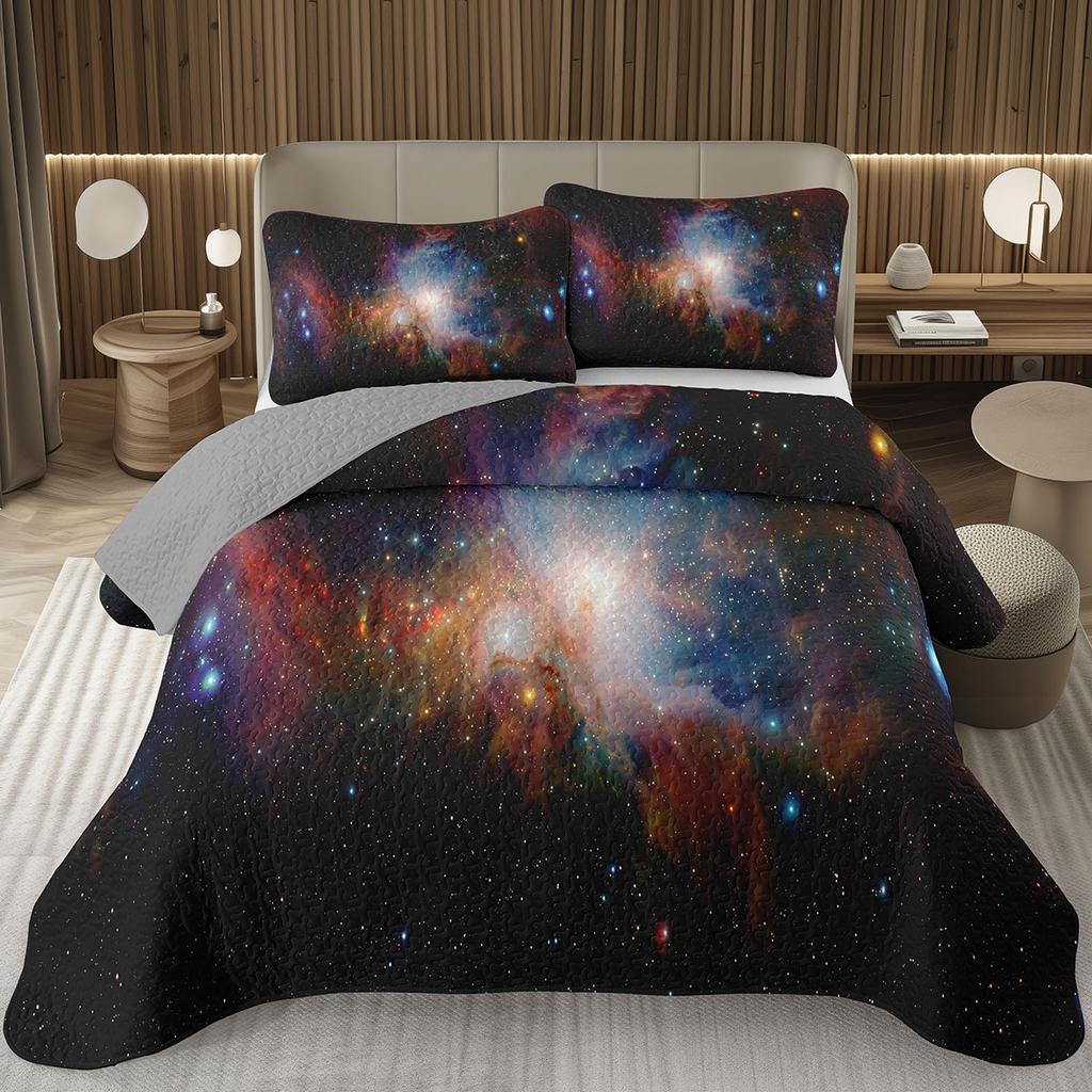 Galaxy Bedding Set Twin Queen Size for Girls Boys Teens Room Decor, Starry Sky Bedspread, Cosmos Nebula Trippy Quilted Coverlet