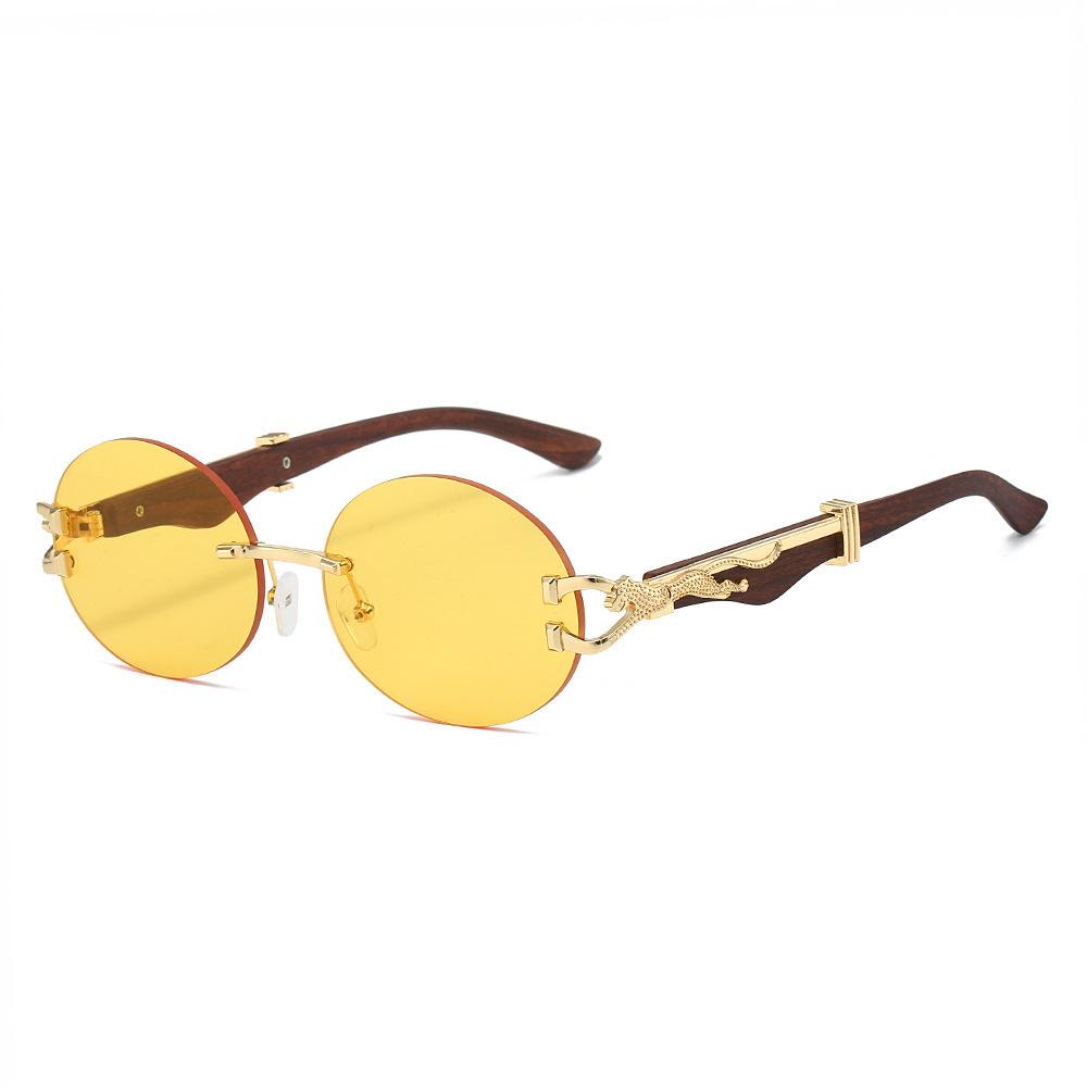 Leopard Round Frameless Trimmed Wooden Foot Sunglasses Sunglasses Sunglasses