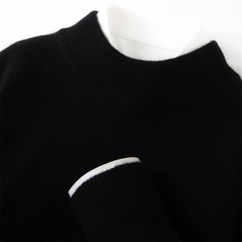 Solid color cashmere shirt semi-turtleneck new solid color versatile pullover sweater knitted sweater warm inside