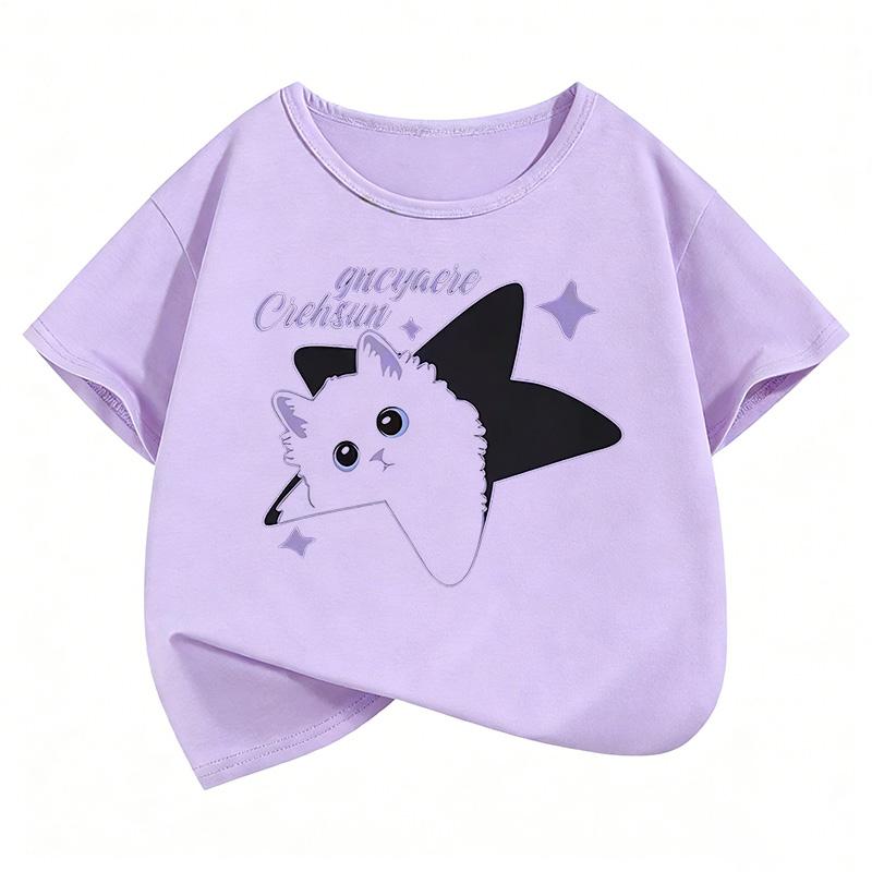 Cute Cat Graphic Kids Tshirts Summer Short Sleeve Tees Cartoon Animal Boys Girls Clothes Kawaii Kitten Tops Y2K Children Tshirt