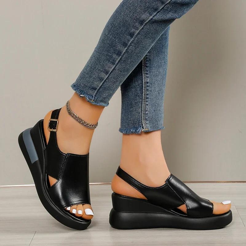 Summer Casual Fashion Round Toe Wedge Open Toe Women's Sandals New Elegant and Comfortable Fish Mouth High Heels