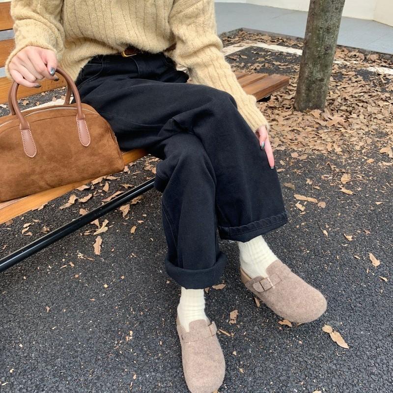 2025 Spring and Autumn New Baotou Half Slippers Women's Korean Edition Thick-soled Medium Heel Belt Buckle Lazy Casual Outer Wear Muller Shoes