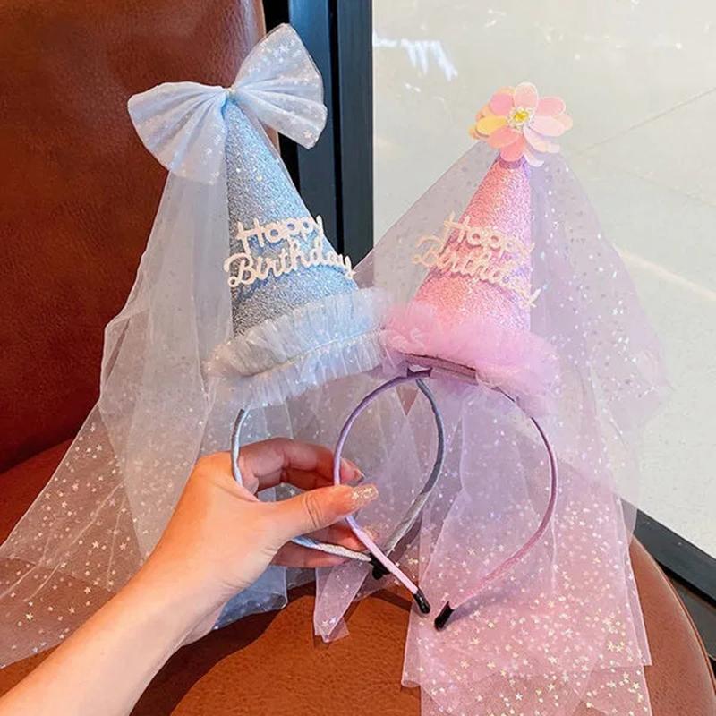 Birthday Party Hat Happy Birthday Hats Birthdays Cap Handmade Girl Princess Gauze Headband Birthday Party Decor Photo Props