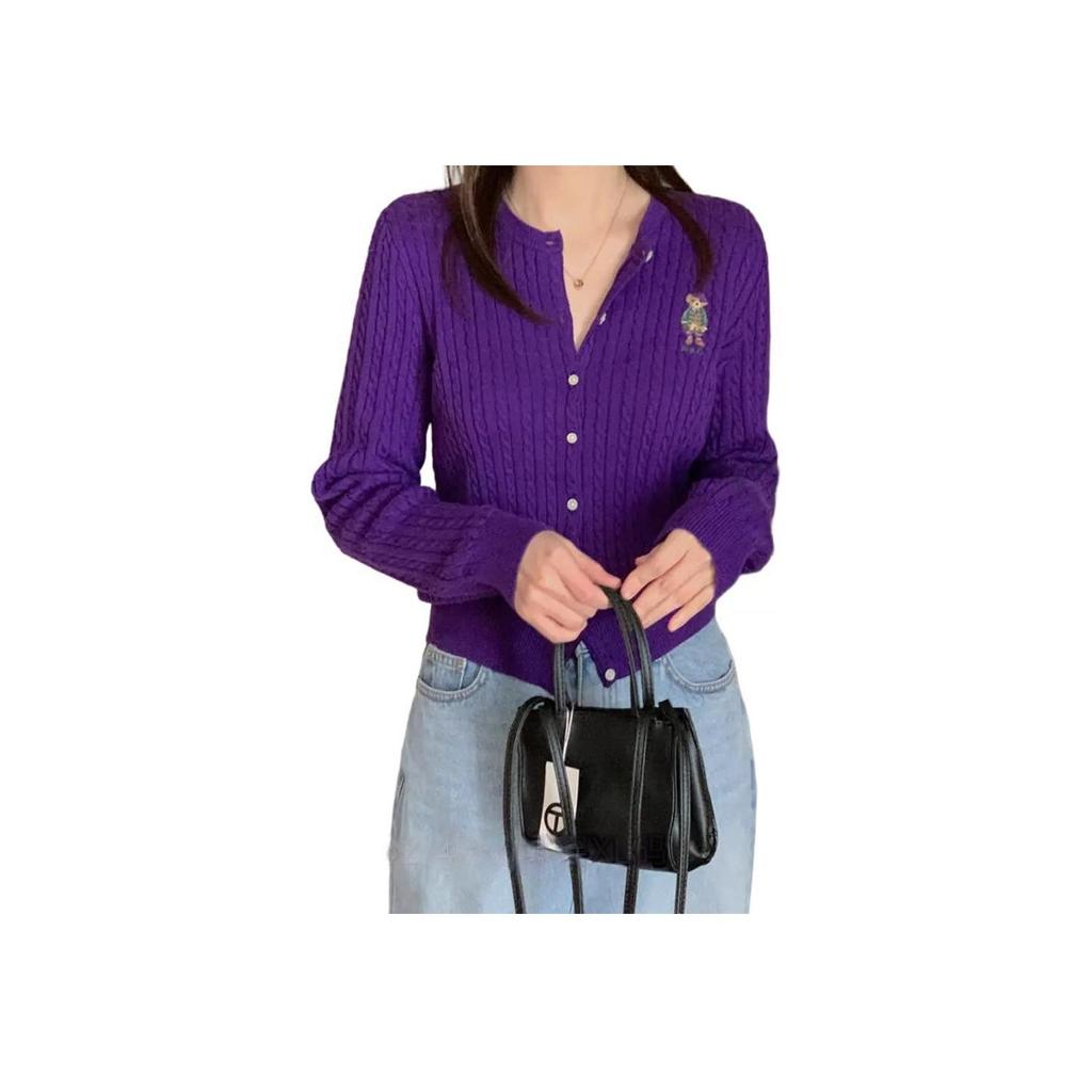 Polo Ralph Lauren Solid Color Bear Pattern Crew Neck Long Sleeve Sweater Kids Sweater Luxurious-Purple CWPOSWEG6820480-500