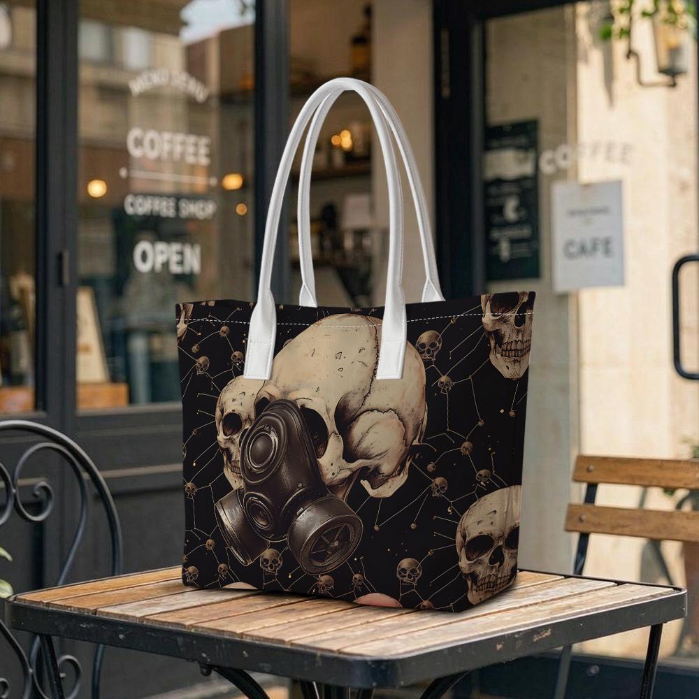 Gothic Skull Tote Bag Fashion Large Capacity Daily Carry Shoulder Bag for Outdoor Shopping