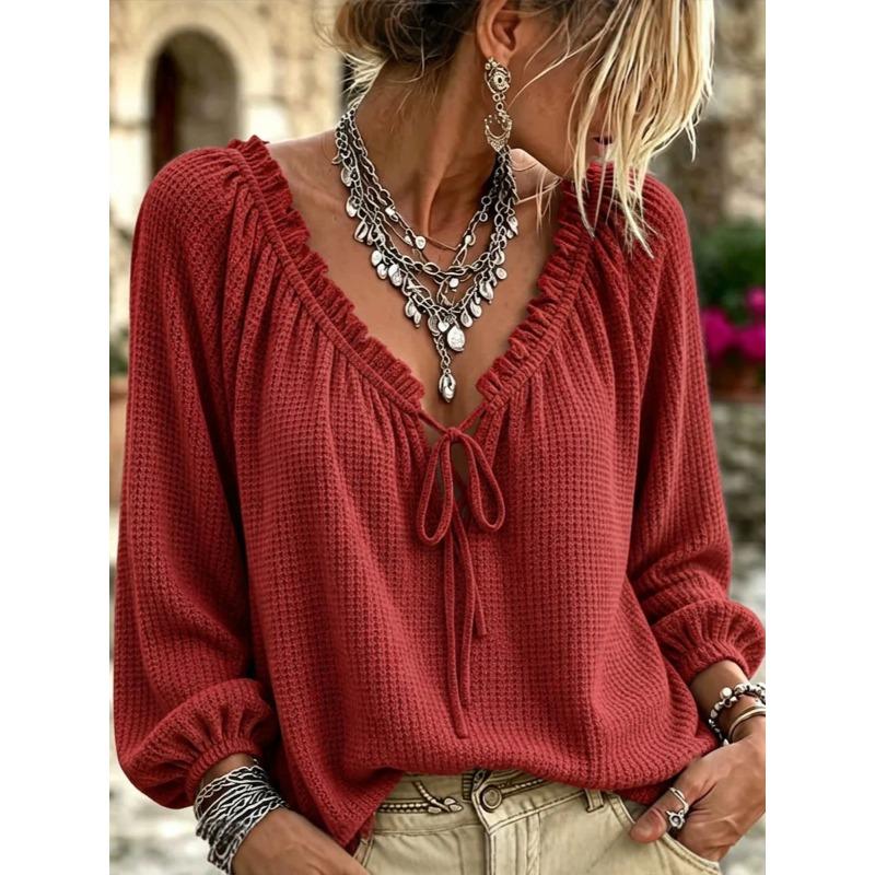 BITCED Women's Fashion Casual Long Sleeve V-Neck Blouses & Shirts
