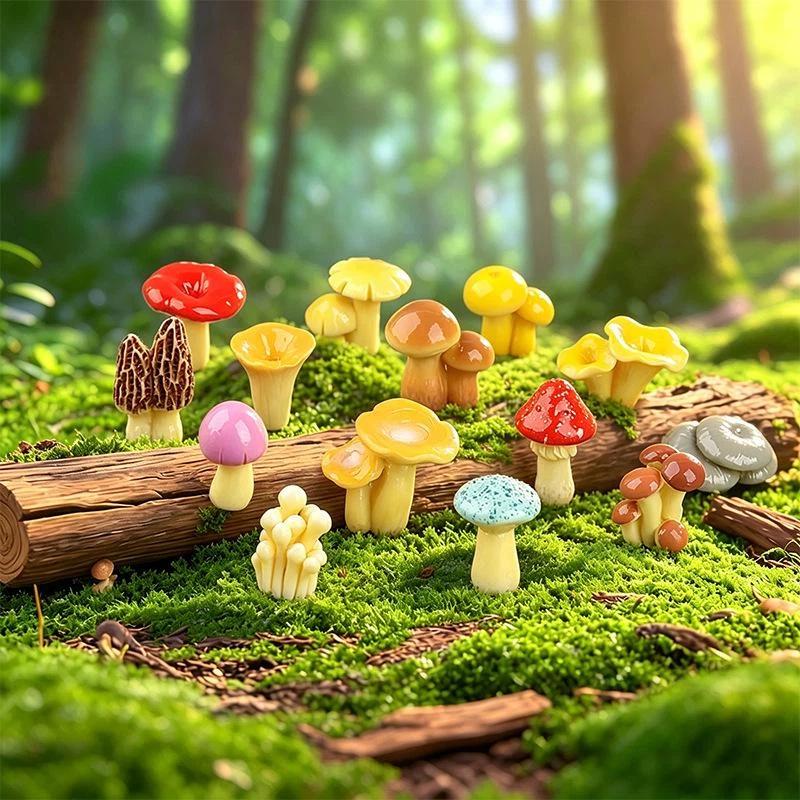 Mini Resin Mushroom Ornaments Micro Landscape Decor Dollhouse Miniature Mushroom Model For Fairy Moss Garden Diy Bonsai Decor