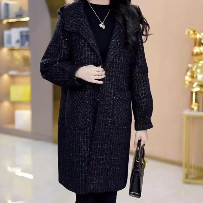 Elegant French Woolen Coat for Women - Slimming Trench for Autumn Winter