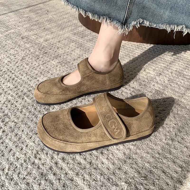 Women's Flat Shoes Round Toe Flannel Hook & Loop Shoes for Women Dress Leisure Shallow Mouth Anti-Slip Sole Zapatillas De Mujer