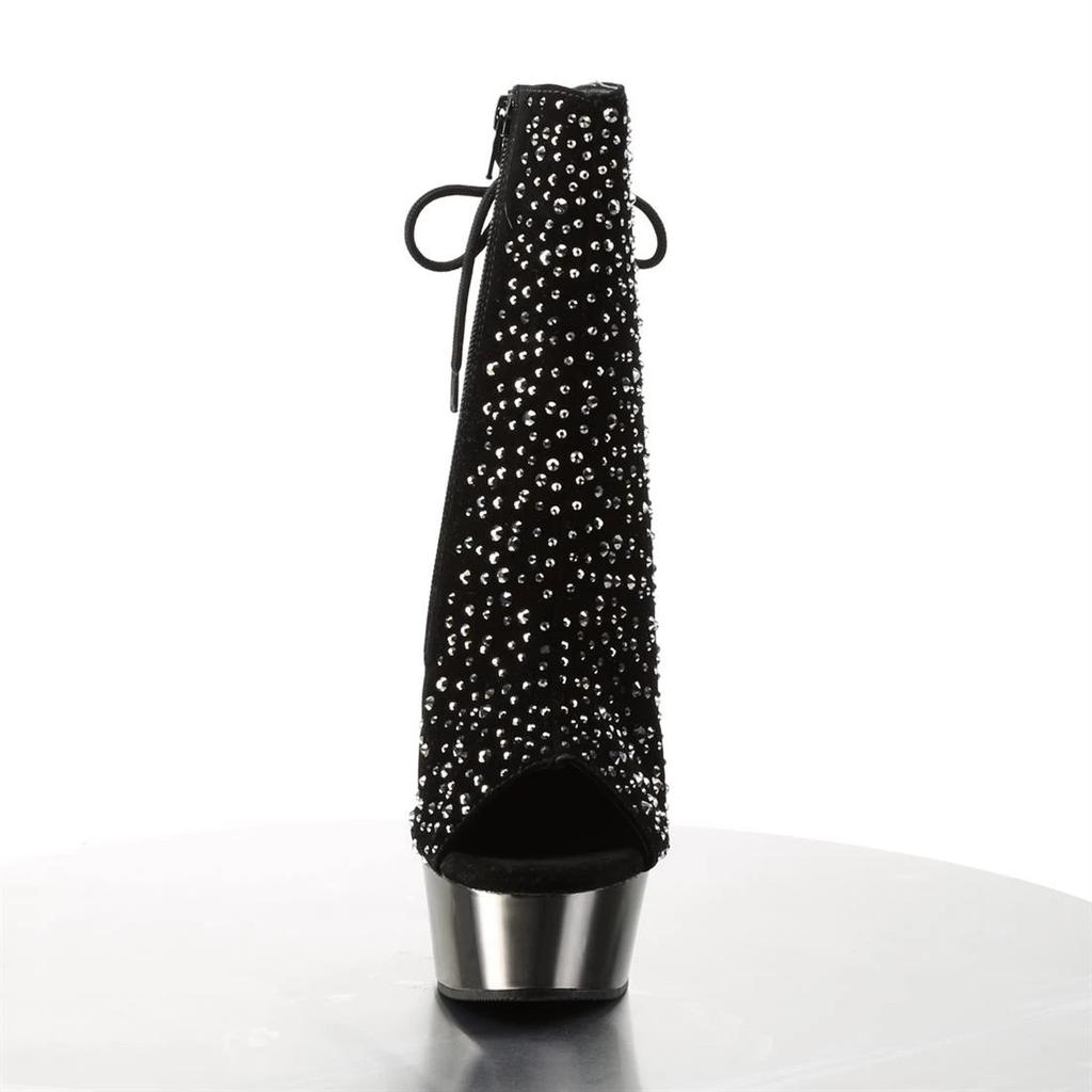 15Cm flash diamond upper electroplated waterproof table fine heel high and low tube short boots table short boots