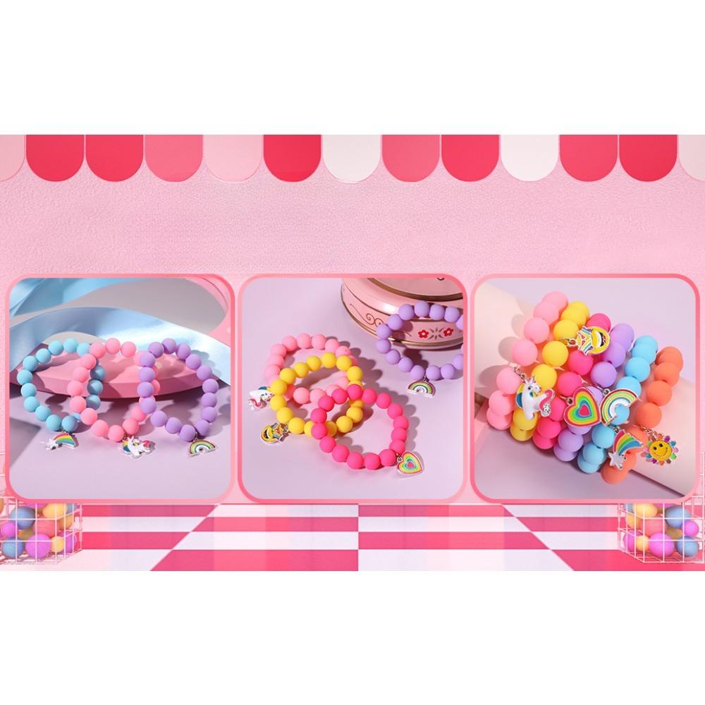 3 Children's Cute Sunflower Rainbow Unicorn Beaded Bracelets, Outer Diameter 6cm/2.36in