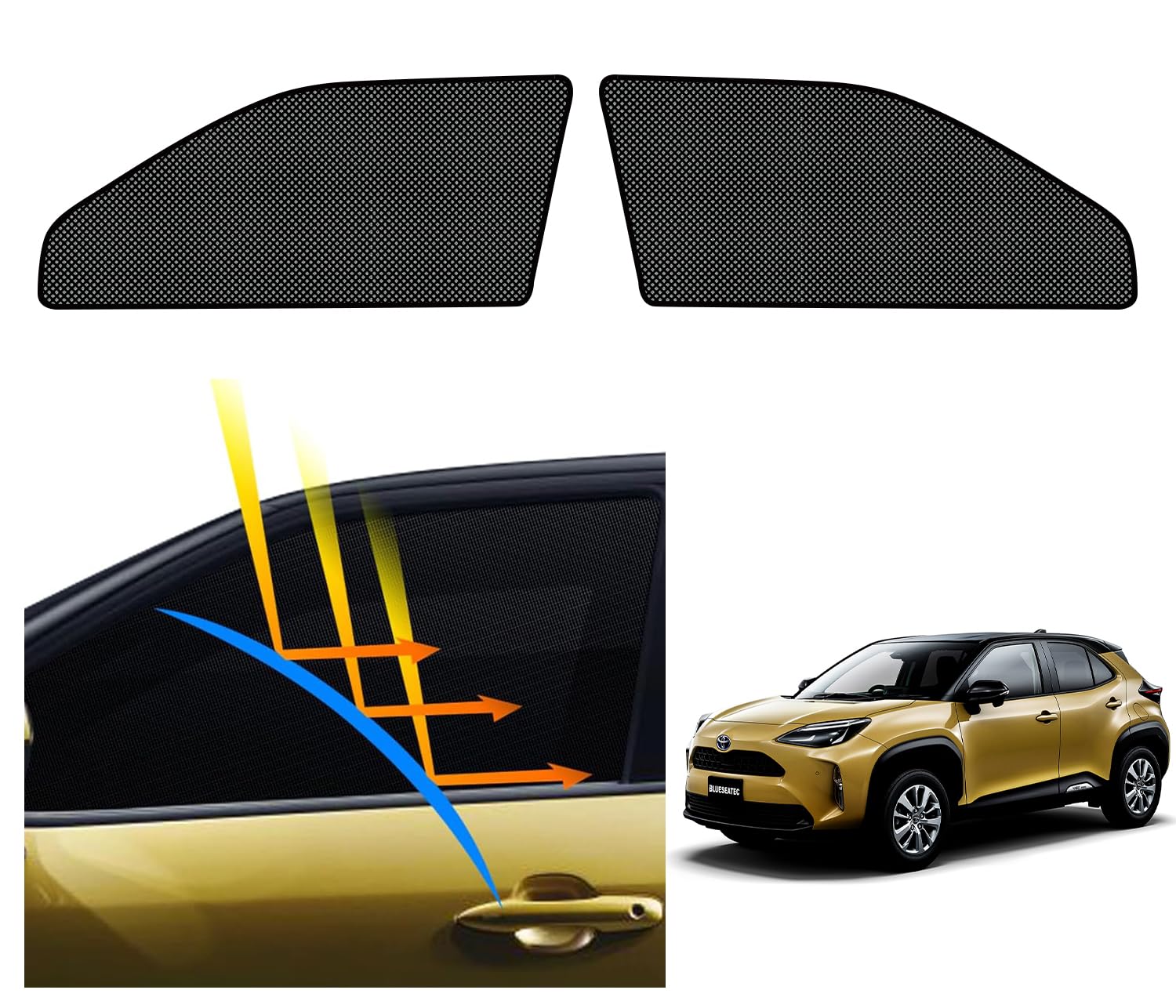 

BLUESEATEC Сетчатые шторки для Toyota Corolla Cross 10 Series Магнитные боковые Легкая установка и сумка для хранения водителя и пассажира 2 шт. - Защита от солнца, белый