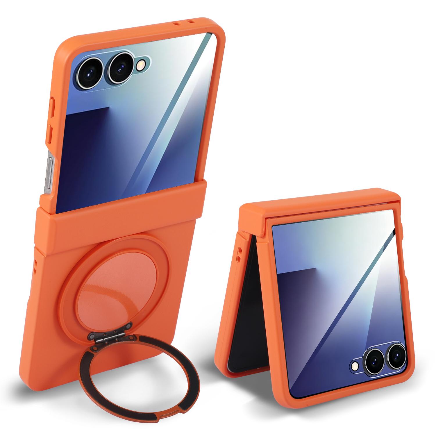 For Samsung Galaxy Z Flip 7 Case Hard PC With Holder Stand Magnetic Protective Back Cover Case For Samsung Z Flip7 Phone Shell Galaxy Z Flip7 оранжевый