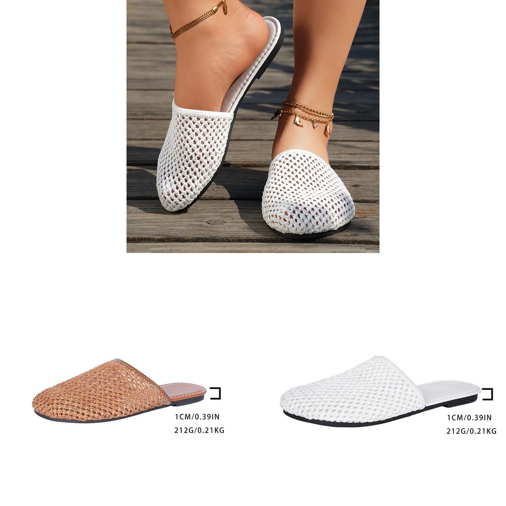 Womens Summer Open Toe Knit Mesh Slip On Flat Shoes For Daily Comfort