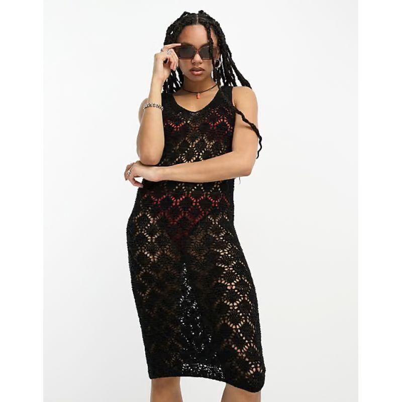 

Трендовое * OS Fashion Gyaru Праздничное Платье-Жилет без рукавов с ажурной вязкой Black Mid Length Long Length UK10/M code