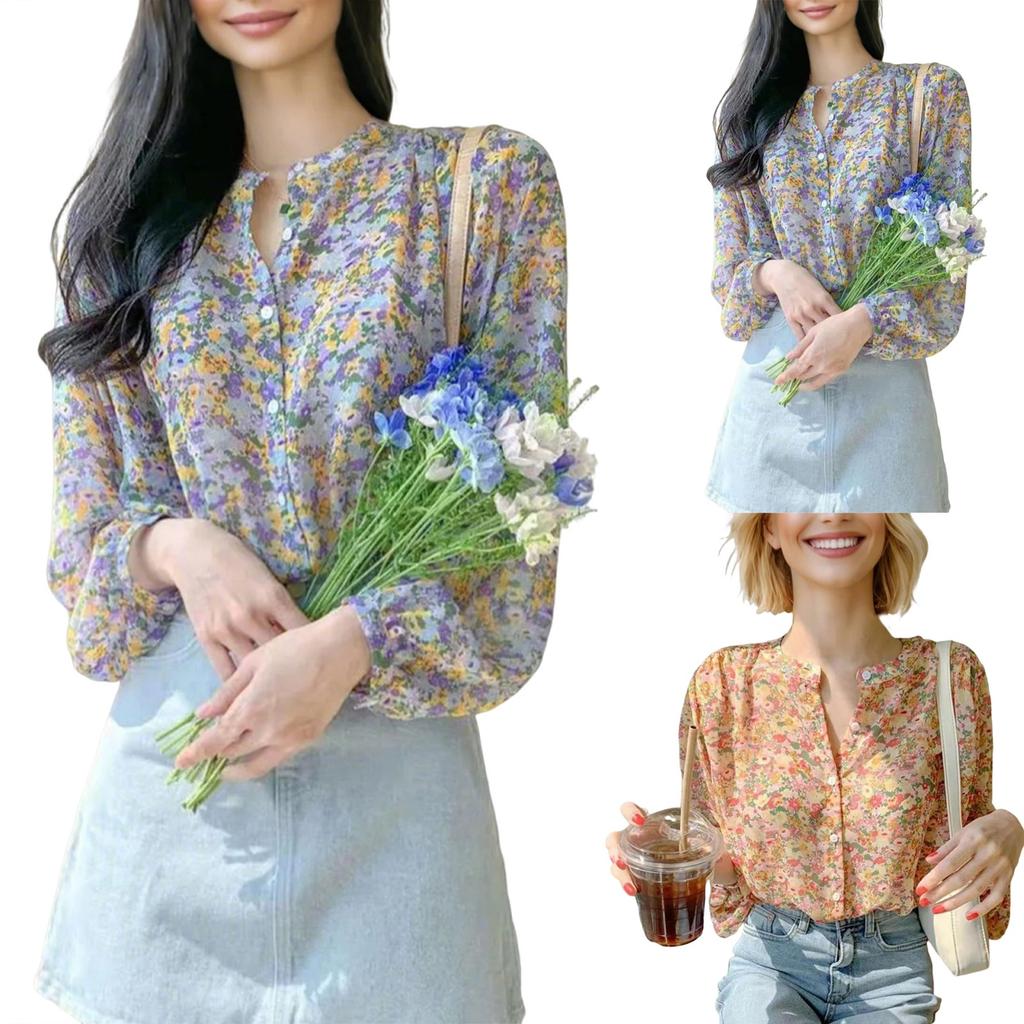 Women Lady Long Sleeve Lace Stitching Blouse Tunics Tops Shirts