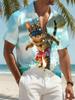 Men'S Short-Sleeve Hawaiian Shirt with a Button- Collar Featuring an Abstract Cat Pattern