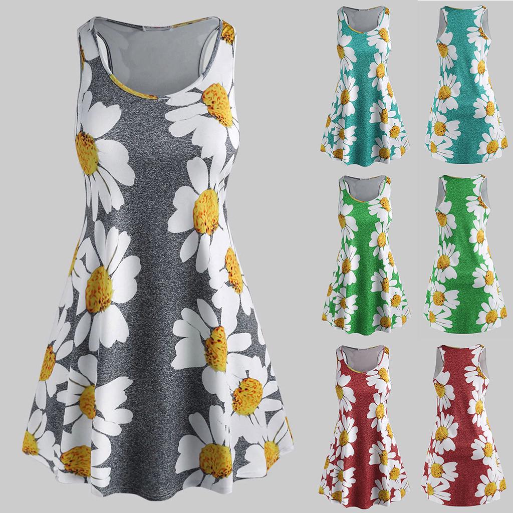 

Women s Ladies Plus Size Floral Print Sleeveless O-Collar Mini Dress