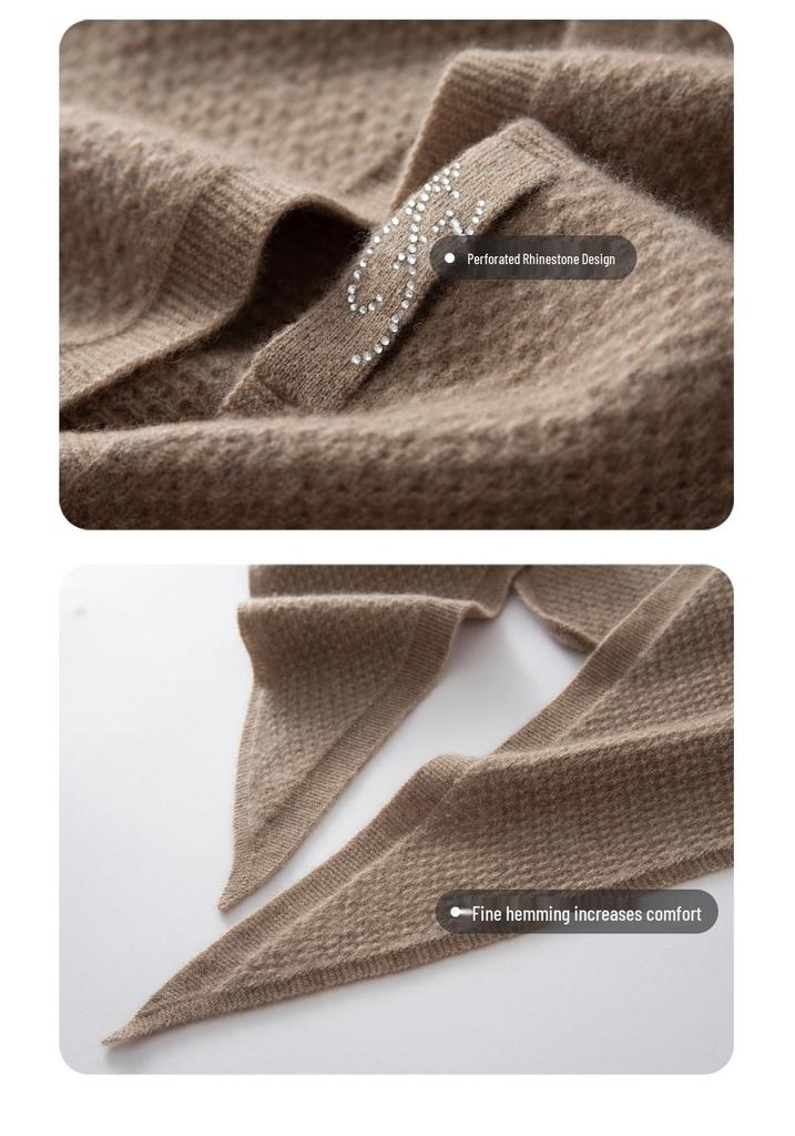Women's 100% Pure Cashmere Rhinestone Knit Shawl - Versatile Fashion for Autumn/Winter