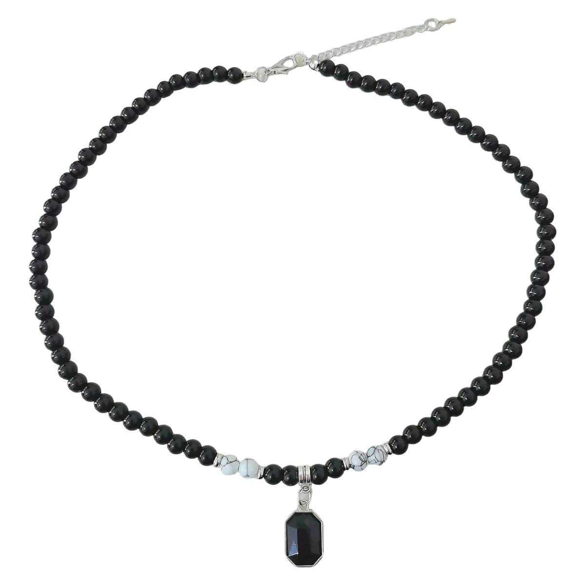 

Men s High-End Beaded Square Pendant Necklace - New Chinese Style, Personalized Design, Versatile Jewelry Accessory