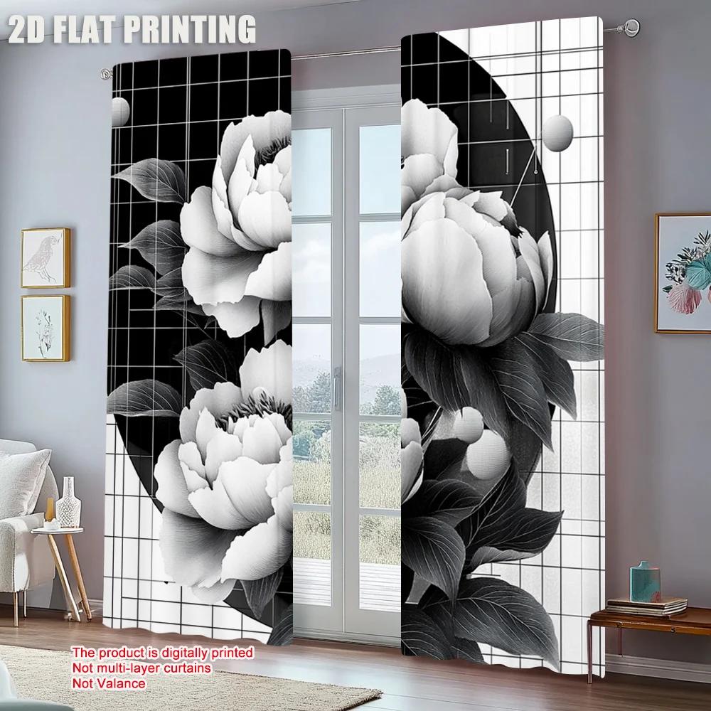 2pc    Party Window Curtains Peony Blossoms Polyester  Without Electricity Festive Backdrops Applies to Holiday Home Decor & Gifts