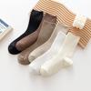Retro Striped Knee-High Women's Scrunch Socks - Japanese Style, Double-Needle Combed Cotton for Spring and Autumn.