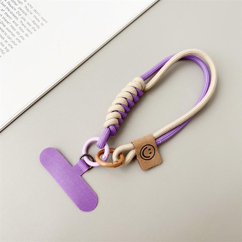 New Short Phone Lanyard With British Style Contrasting Color Weaving and Fashionable Smiling Face Wrist Strap for Phone Cases