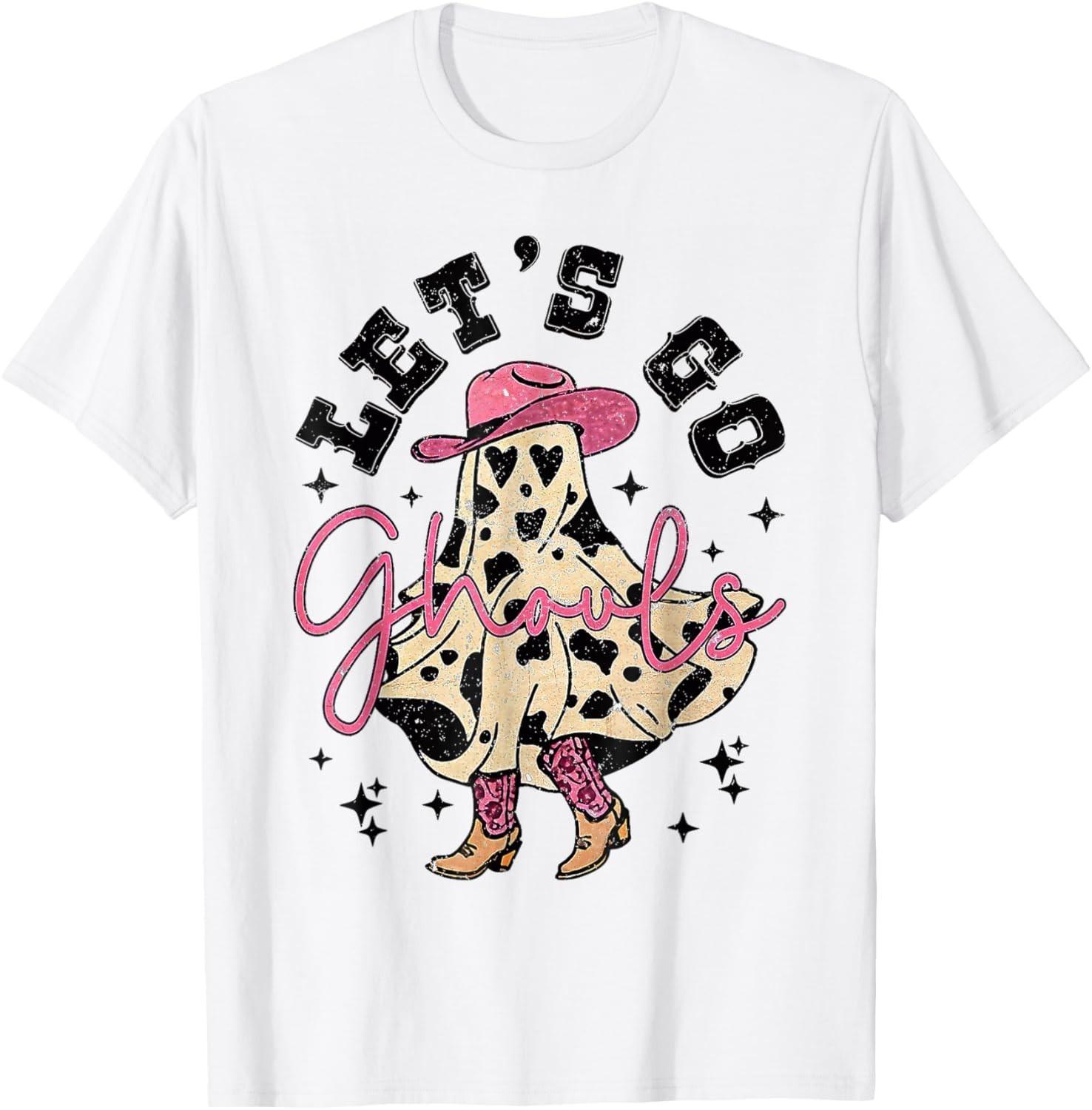 Let s Go Ghouls Ghost Cowgirl Western Halloween T-Shirt Mens Womens Tees Top unisex T-Shirt Mens Womens Tees Top 2XL